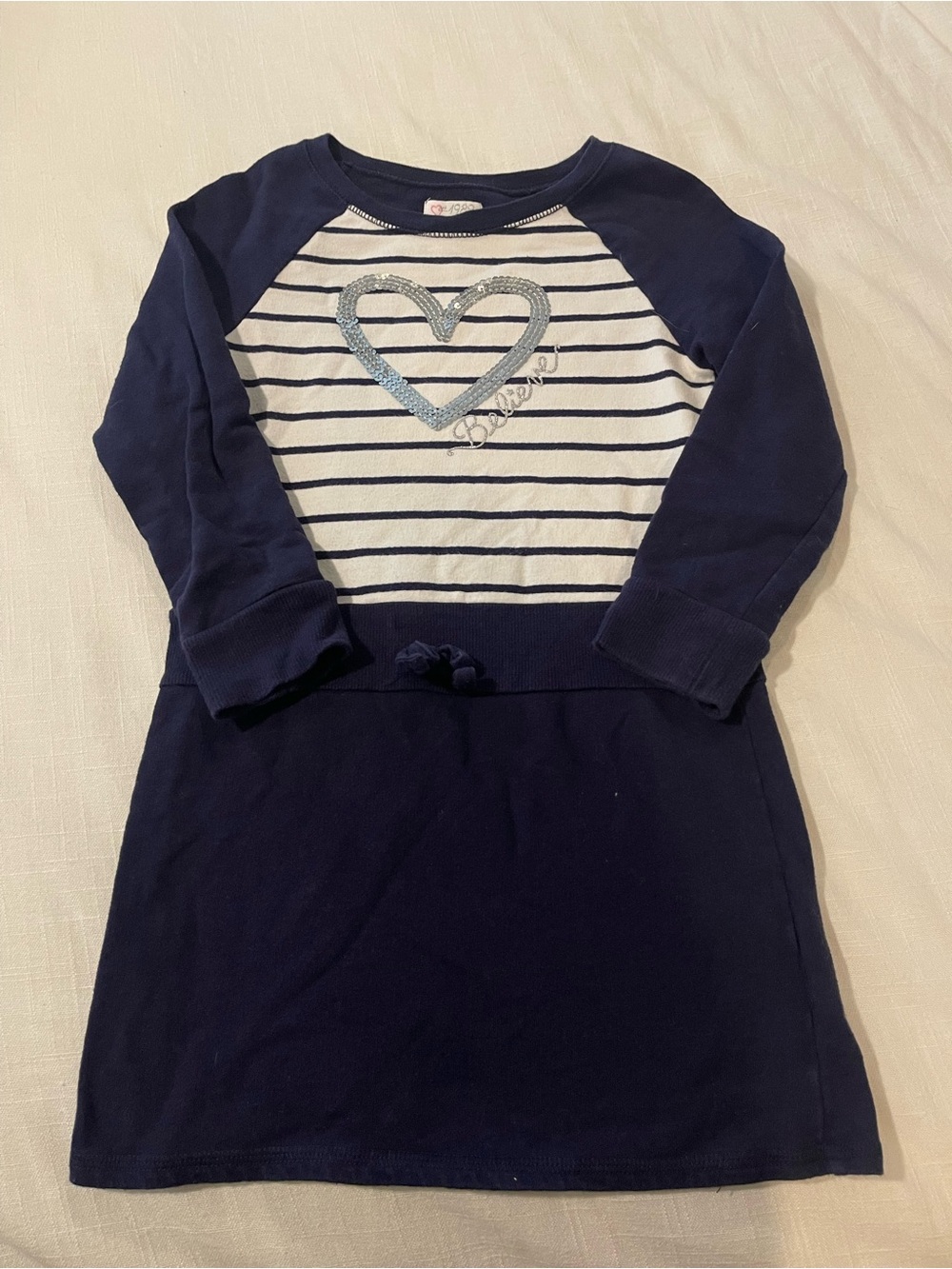 1989 Place Navy and White Striped Heart Raglan Knit Dress